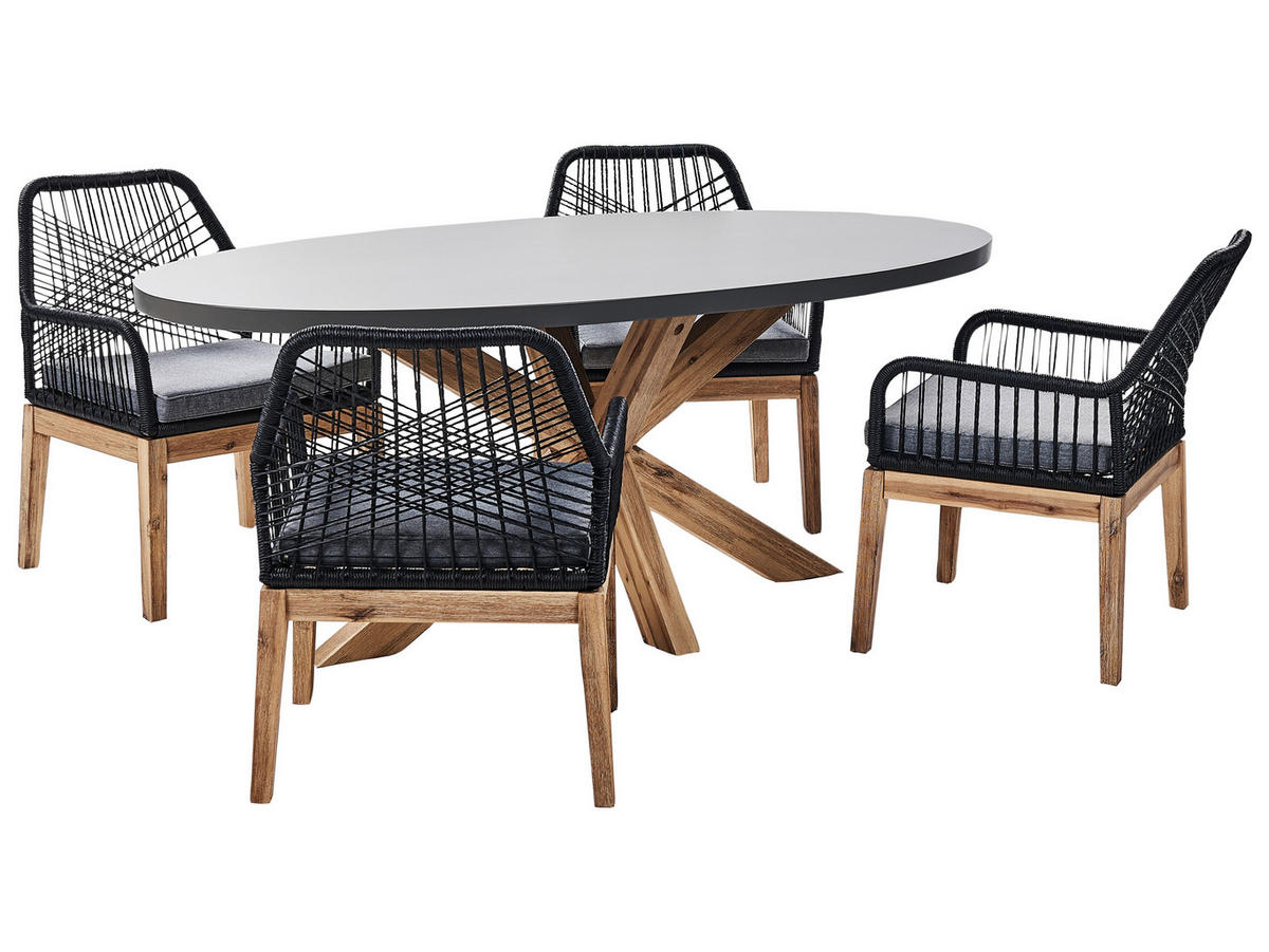 GARTENMÖBEL-SET 6-Sitzer Grau Oristano - Hellbraun/Schwarz, Stein - Beliani