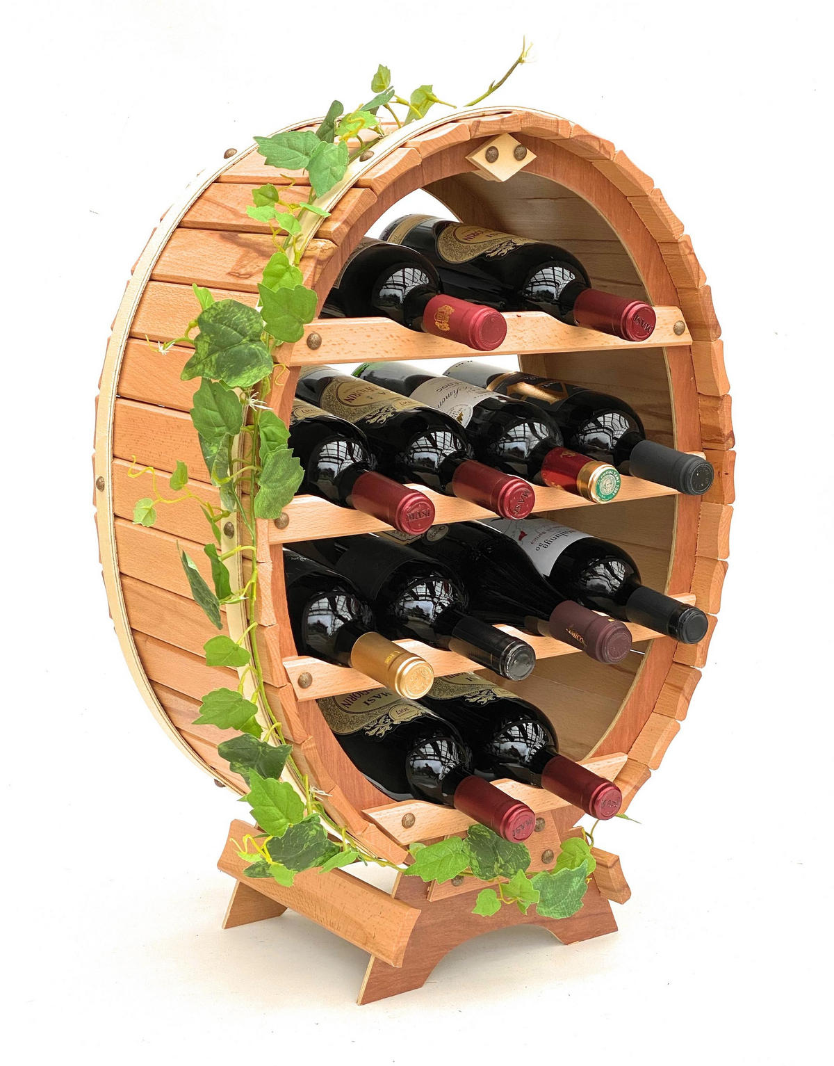 WEINREGAL Weinfass für 12 Flaschen Natur lackiert 65 cm - Braun, Holz (45/65/24cm) - DanDiBo