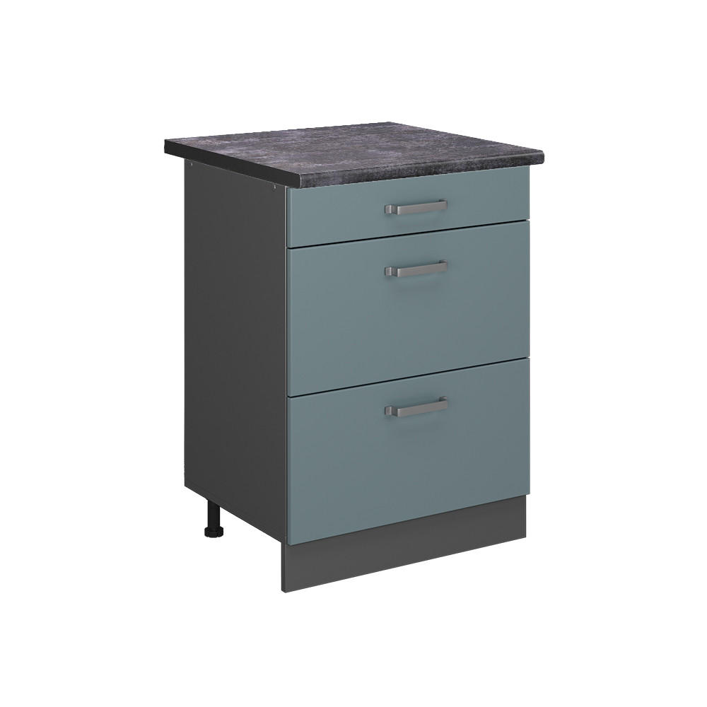 KÜCHENUNTERSCHRANK R-Line Blau-Grau 60 cm mit Schubladen, AP Anthrazit - Anthrazit/Blaugrau, Holzwerkstoff (60/81.6/60cm) - Vicco