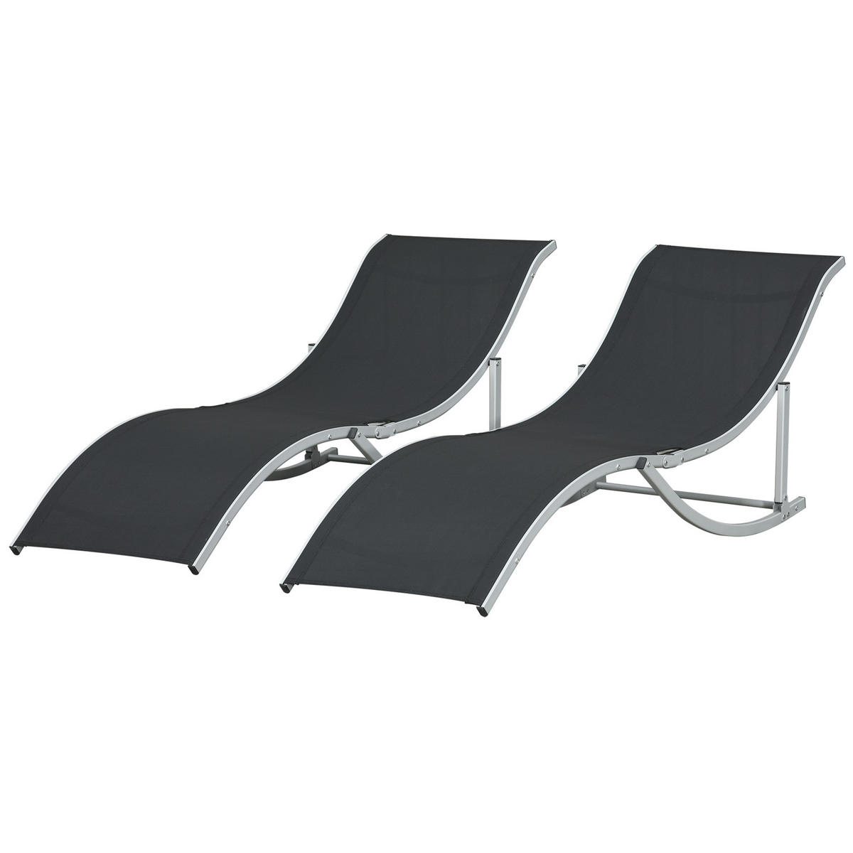 ALUMINIUM-KLAPPGARTLIEGE, 2er-Set, Negro, faltbar, 61 x 165 x 63 cm - Schwarz, Metall (165/63/61cm) - Vallsero