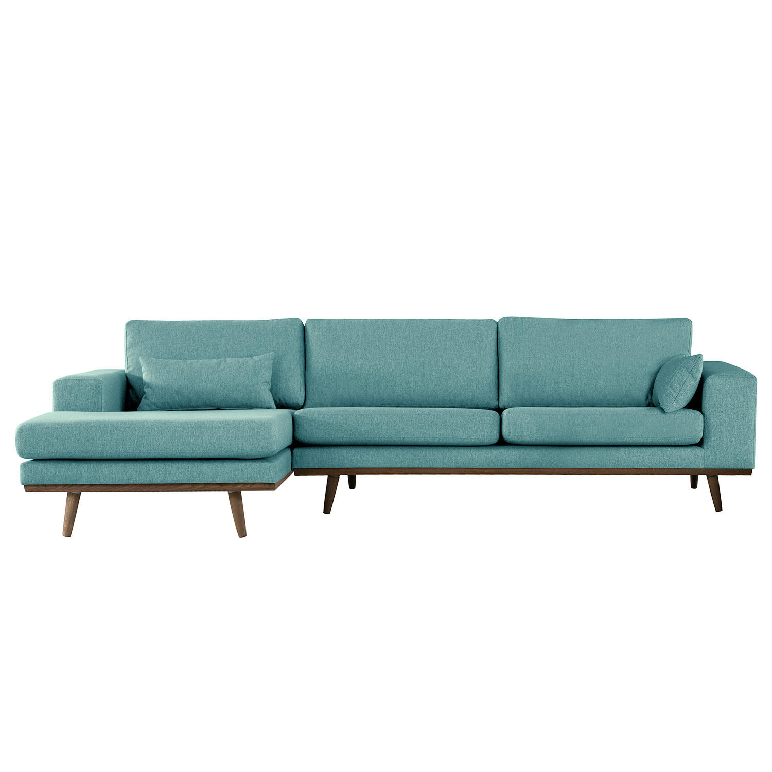 ECKSOFA mit Longchair - Eichefarben/Petrol, Eichenholz/Textil (281/153cm) - home24