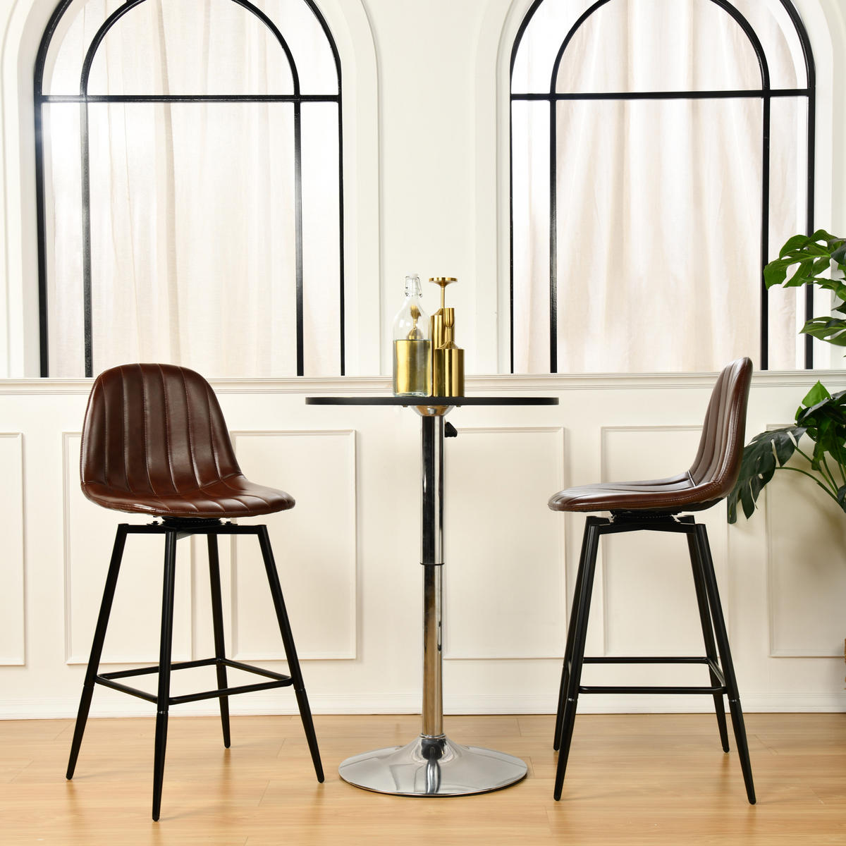 BARHOCKER Drehbare 2er-Set H67 cm - Rotbraun/Schwarz, Textil/Metall (42.5/97/46.5cm) - Urban Meuble