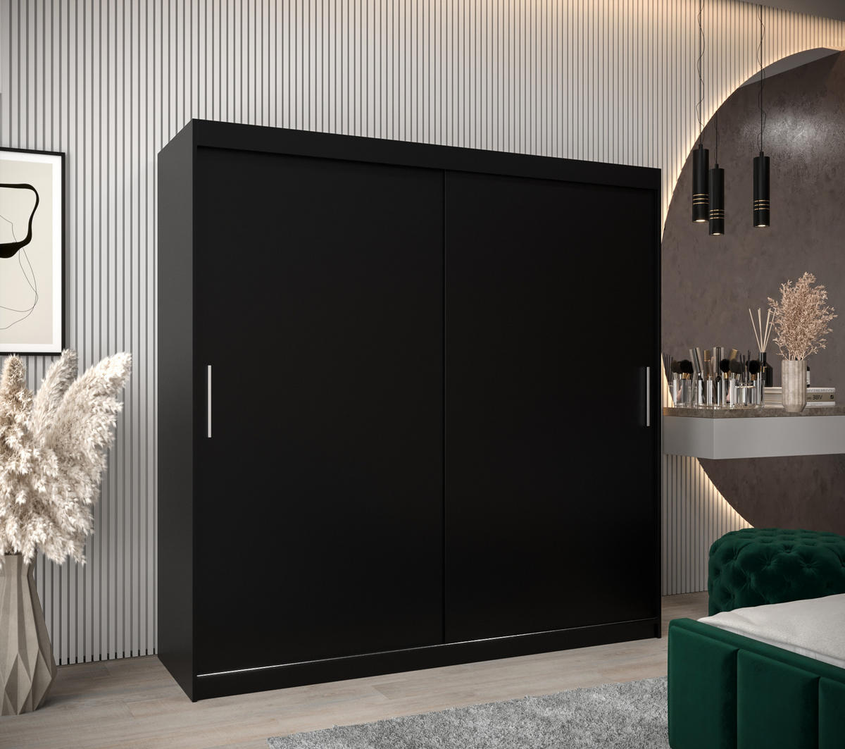 SCHWEBETÜRENSCHRANK 200/200/62 2-türig - Silberfarben/Schwarz, Holz/Kunststoff (200/200/62cm) - MÖBEL KRYSPOL