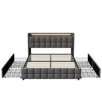 POLSTERBETT 160x200 cm Square Smart mit RGB-LED, EU-Steckdosen & USB-Ports, 4 Schubladen, Leinen-Optik, Dunkelgrau - Grau, Textil (160/200cm) - DELFA