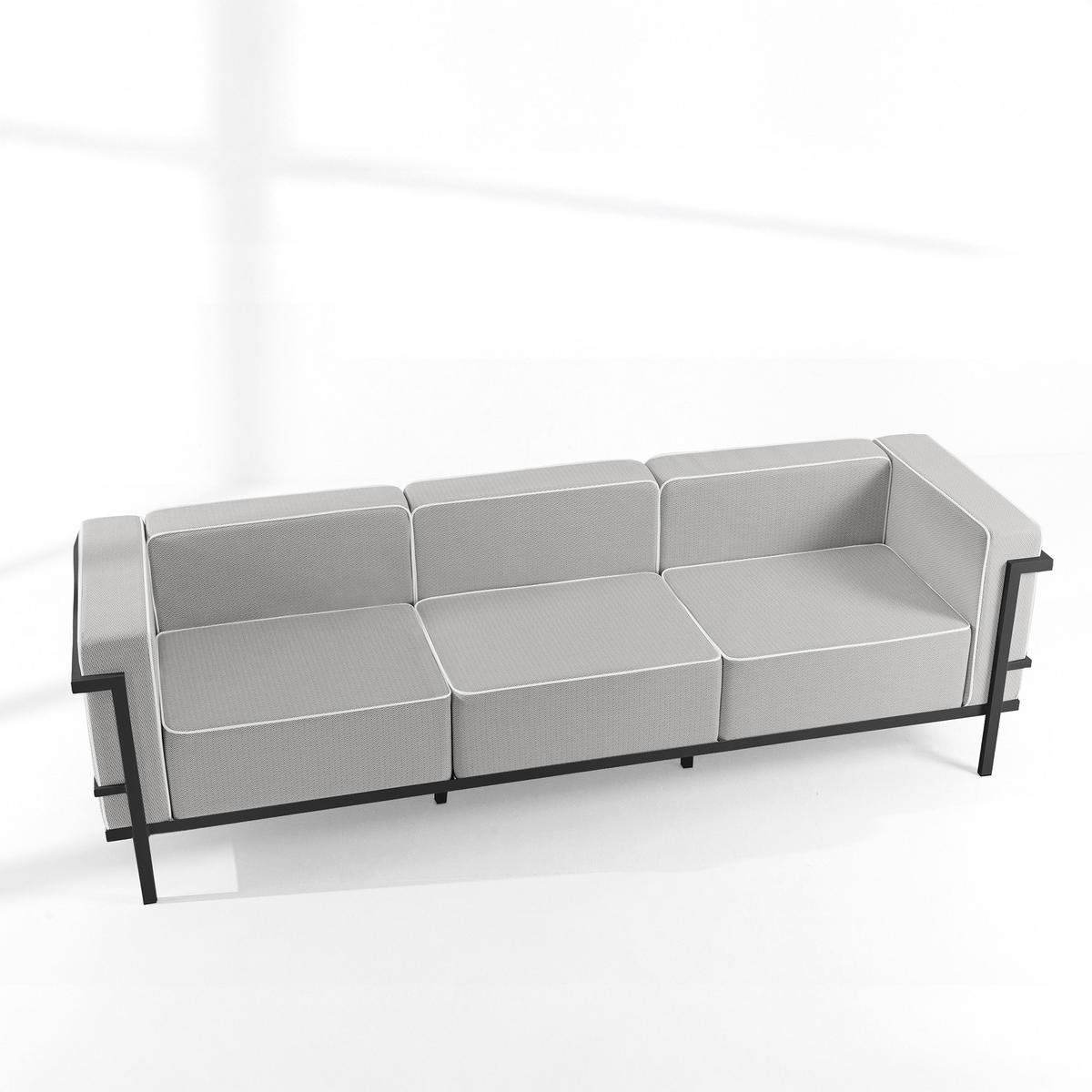 GARTENSOFA TRIGLO 3-Personen, Stahlrahmen, Modern, Dunkelgrau - Dunkelgrau/Weiß, Textil/Metall (229/70/69cm) - KONSIMO®