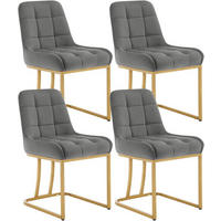 ESSZIMMERSTUHL 4er Set Beine in Bogenform, Samt, Dunkelgrau - Dunkelgrau/Goldfarben, Kunststoff/Textil (47.5/84/57.5cm) - Woltu