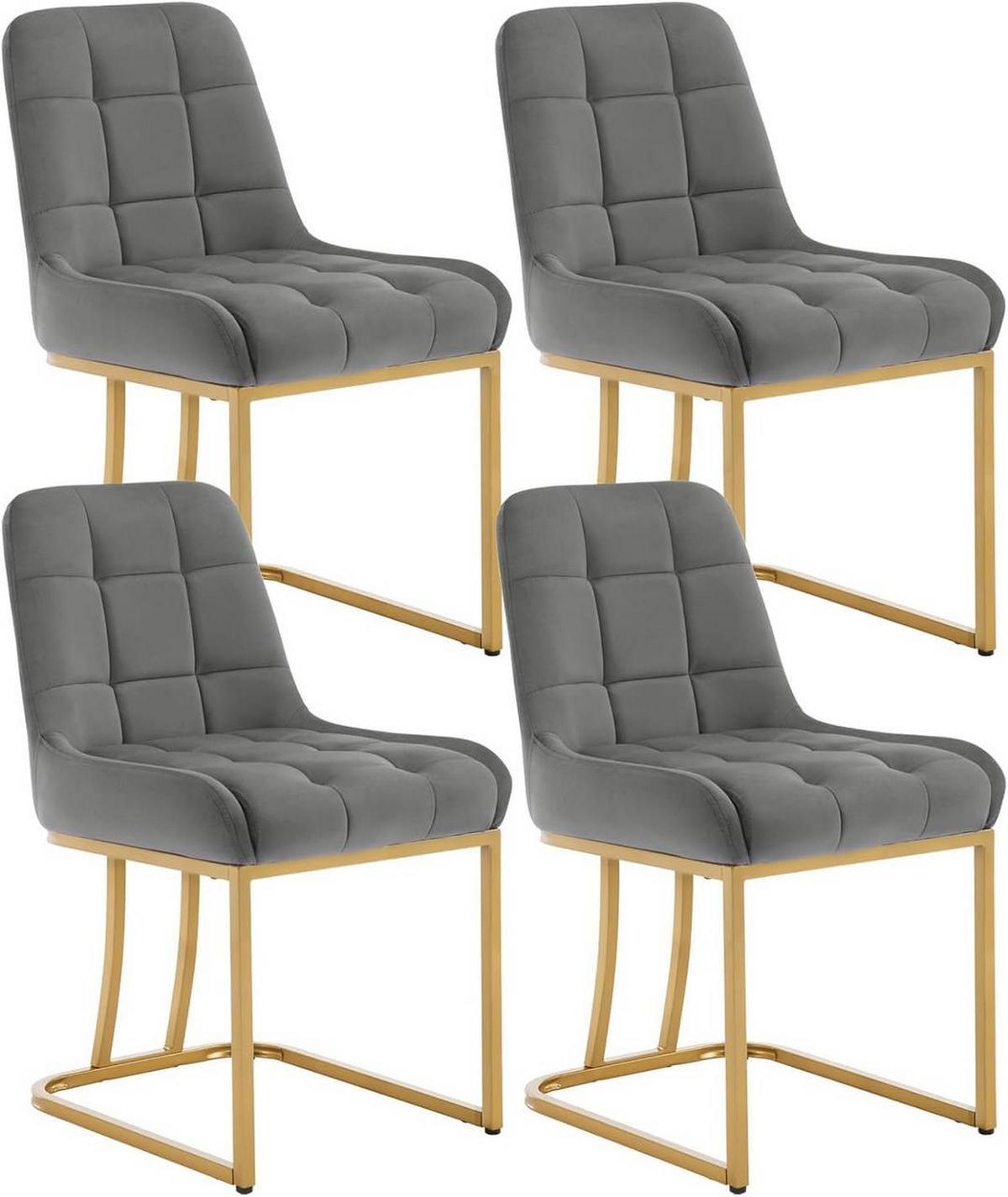 ESSZIMMERSTUHL 4er Set Beine in Bogenform, Samt, Dunkelgrau - Dunkelgrau/Goldfarben, Kunststoff/Textil (47.5/84/57.5cm) - Woltu