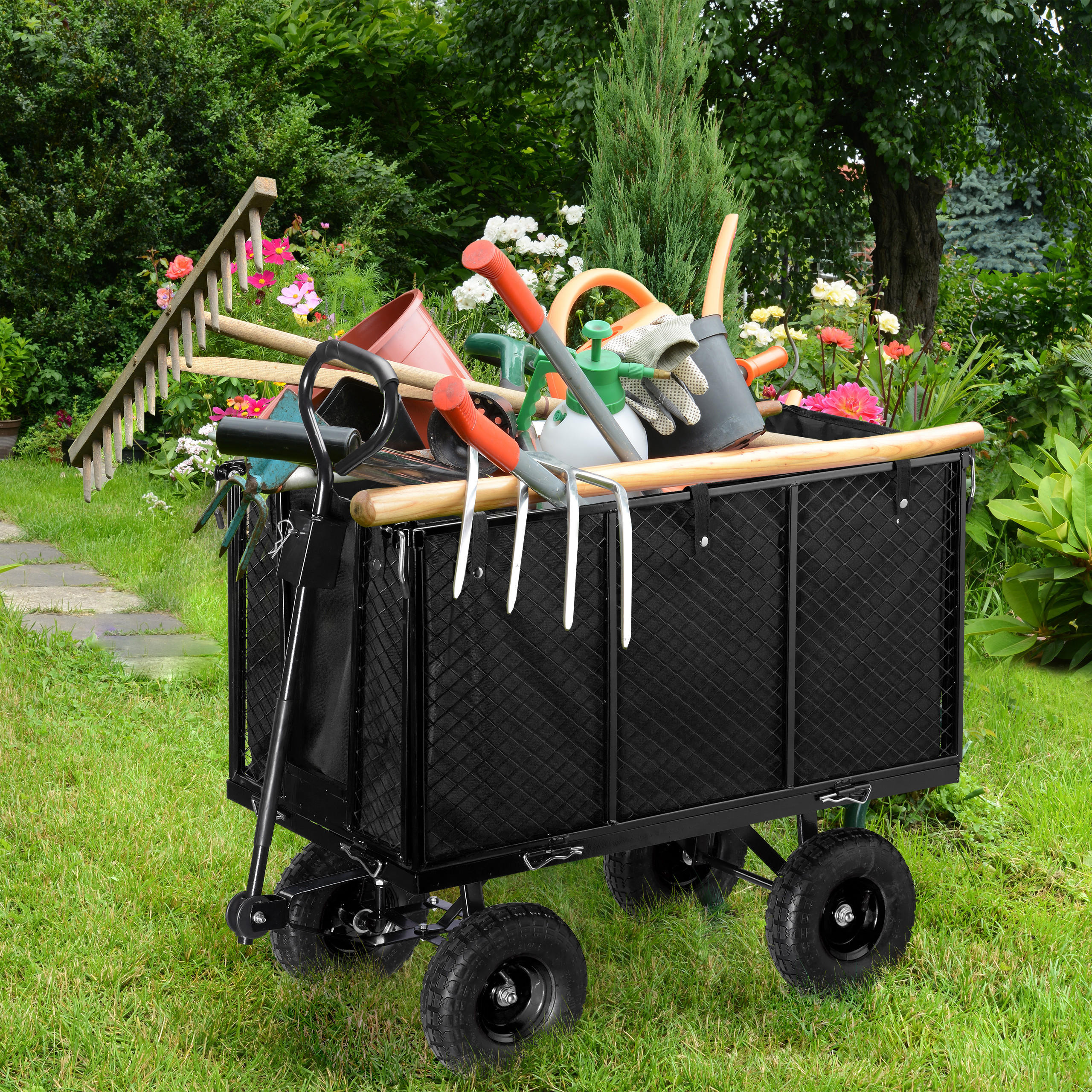 HANDWAGEN - Schwarz, Kunststoff/Metall (51/83/110cm) - Relaxdays