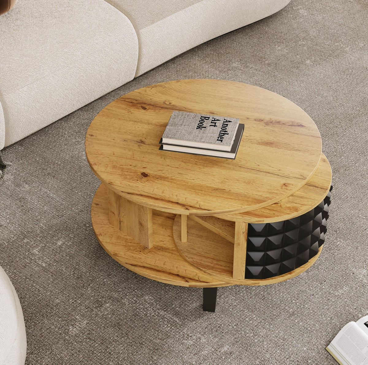 COUCHTISCH, Spanplatte in Natur mit drehbarer 360°-Aufbewahrung, 85,2/80/45,2 cm,Naturfarben - Naturfarben, Holzwerkstoff (85.2/80/45.2cm) - Redom