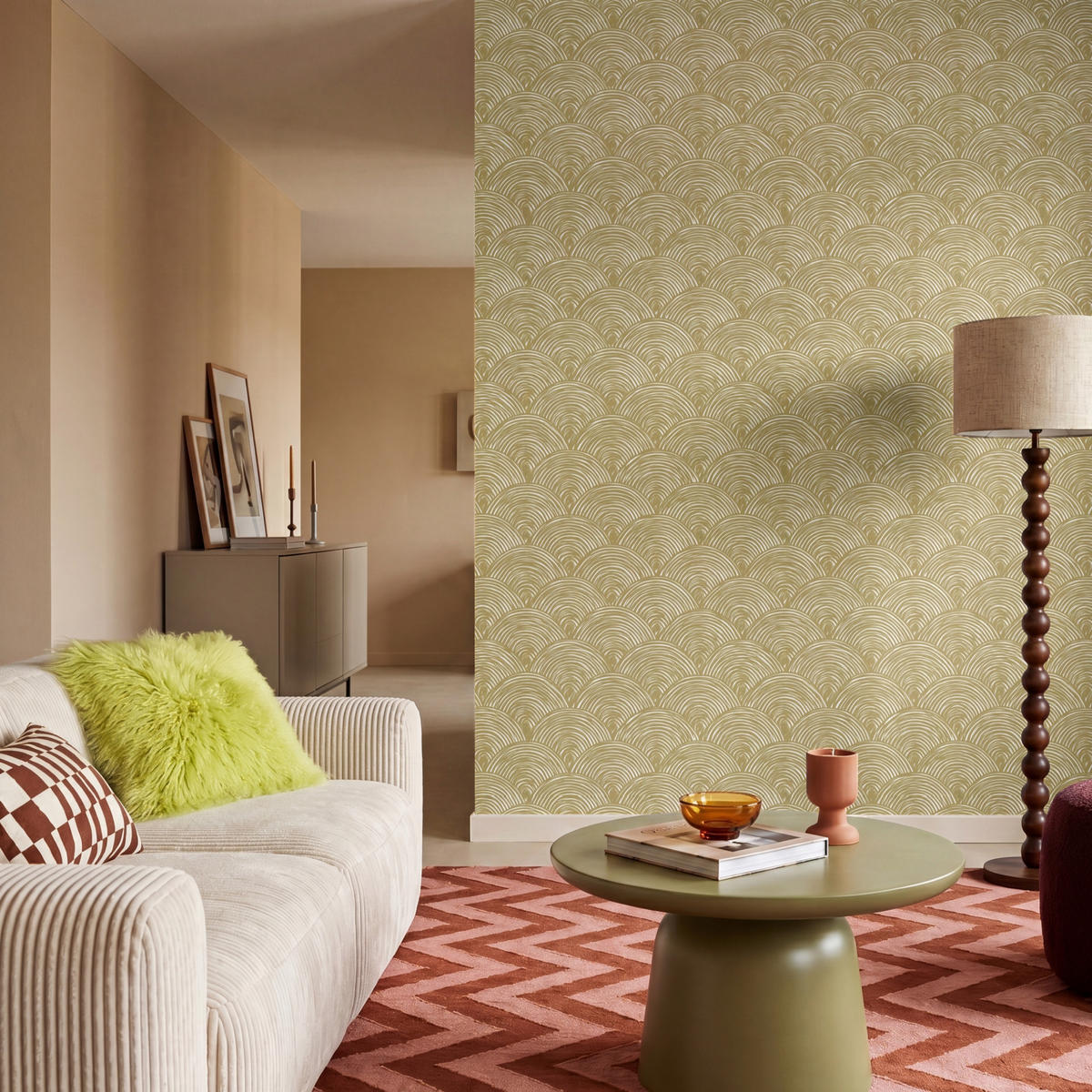 TAPETE - Fächer - Geometrisch - Grün - 200x260 cm - Goldfarben, Papier (200/260cm) - OnlyWow