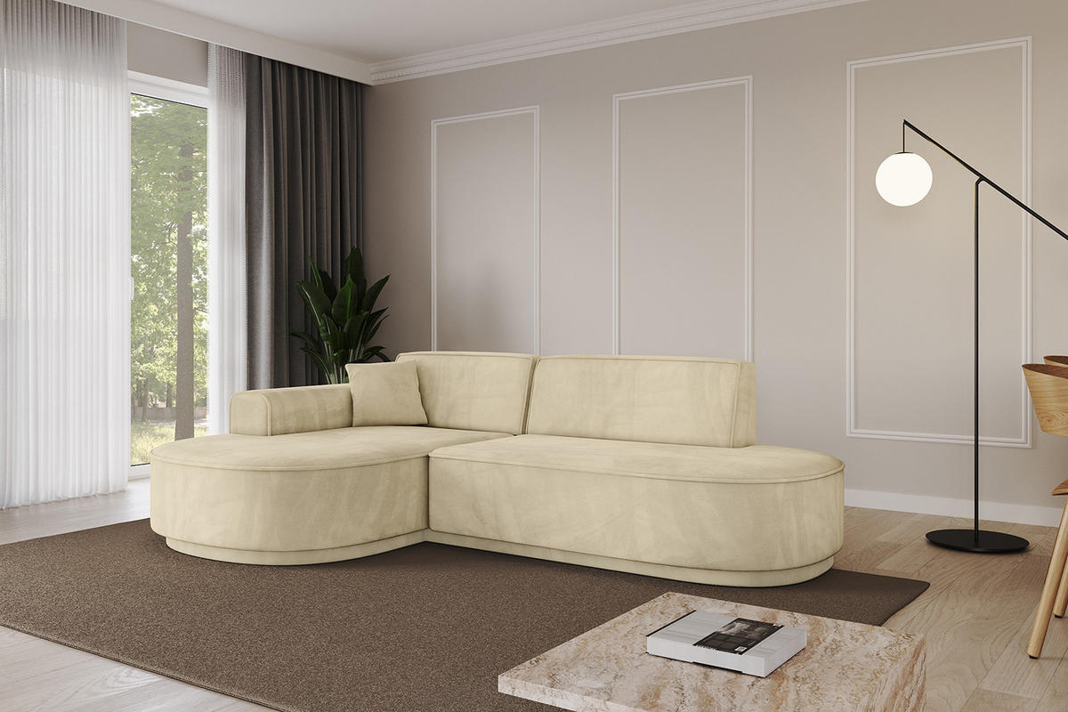 ECKSOFA Ottomane Links MARI-L1-v3 - 243x171x83 cm Beige Velours - Beige/Schwarz, Holzwerkstoff/Kunststoff (243/171cm) - ALTDECOR