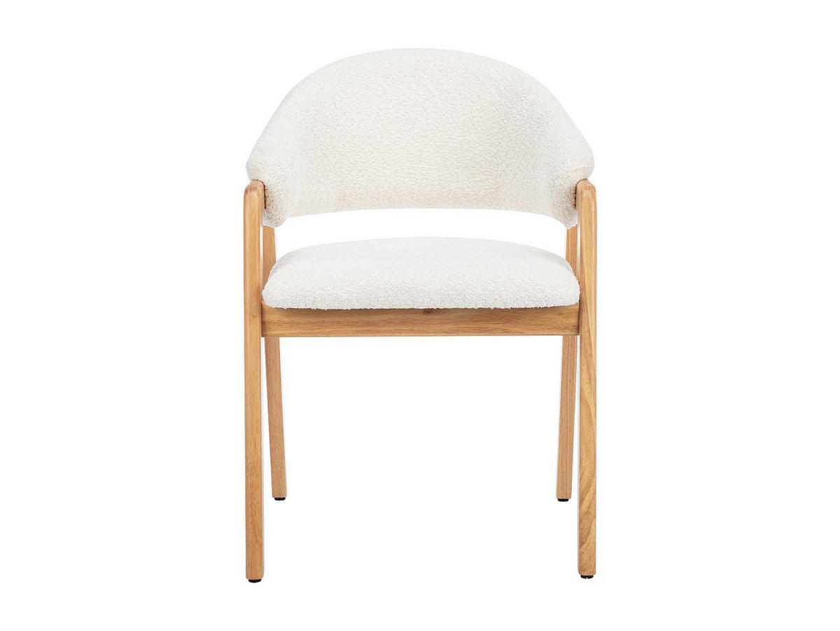 STUHL mit Armlehnen 6er-Set - Bouclé-Stoff & Kautschukholz - Weiß - SOLUNA - Weiß/Naturfarben, Textil (53.5/82/56cm) - Vente-Unique