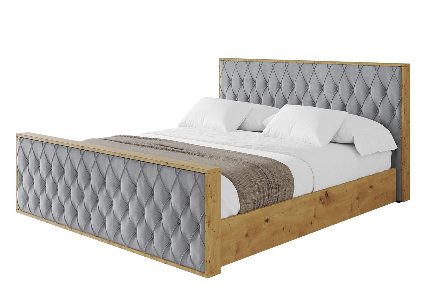 POLSTERBETT mit Bettkasten, Fußteil und Lattenrost, Boxbett ohne Matratze - ENZO5-Z 200x200 Grau - Grau, Holzwerkstoff/Textil (200/200cm) - ALTDECOR