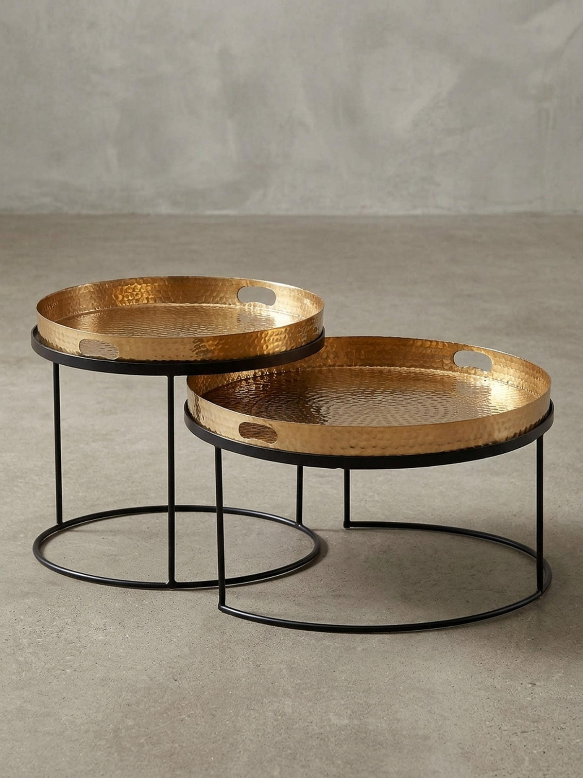 COUCHTISCH 2er Set Aluminium Hammerschlag Handgefertigt, Gold 56x56x33 cm - Goldfarben/Schwarz, Metall (56/56/33cm) - KADIMA DESIGN