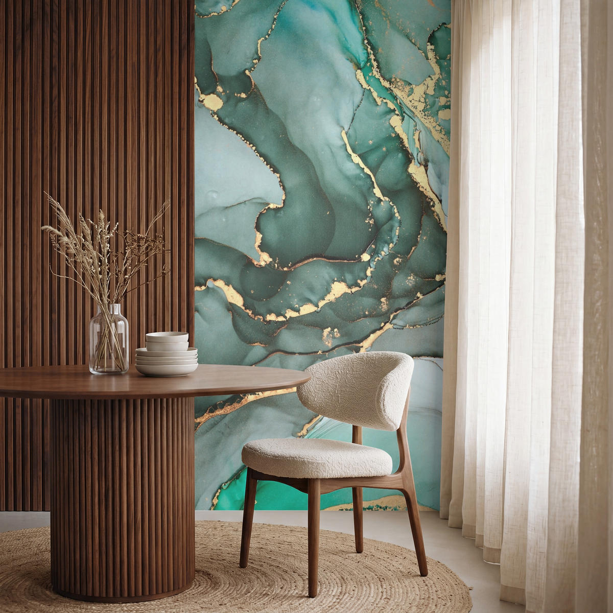 TAPETE - Gold - Marmor - Grün - Luxus - Marmoroptik - Grau - 120x220 cm - Grün, Papier (120/220cm) - OnlyWow