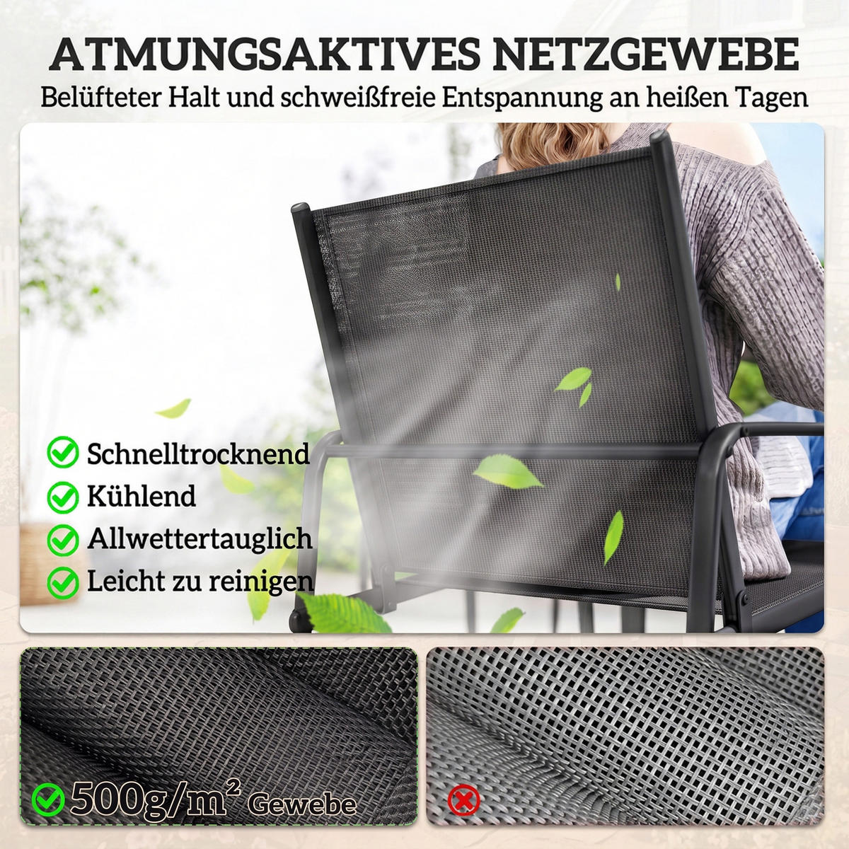 GARTENMÖBEL-SET Schwarz 150.0/80.0/74.0cm - Schwarz, Metall