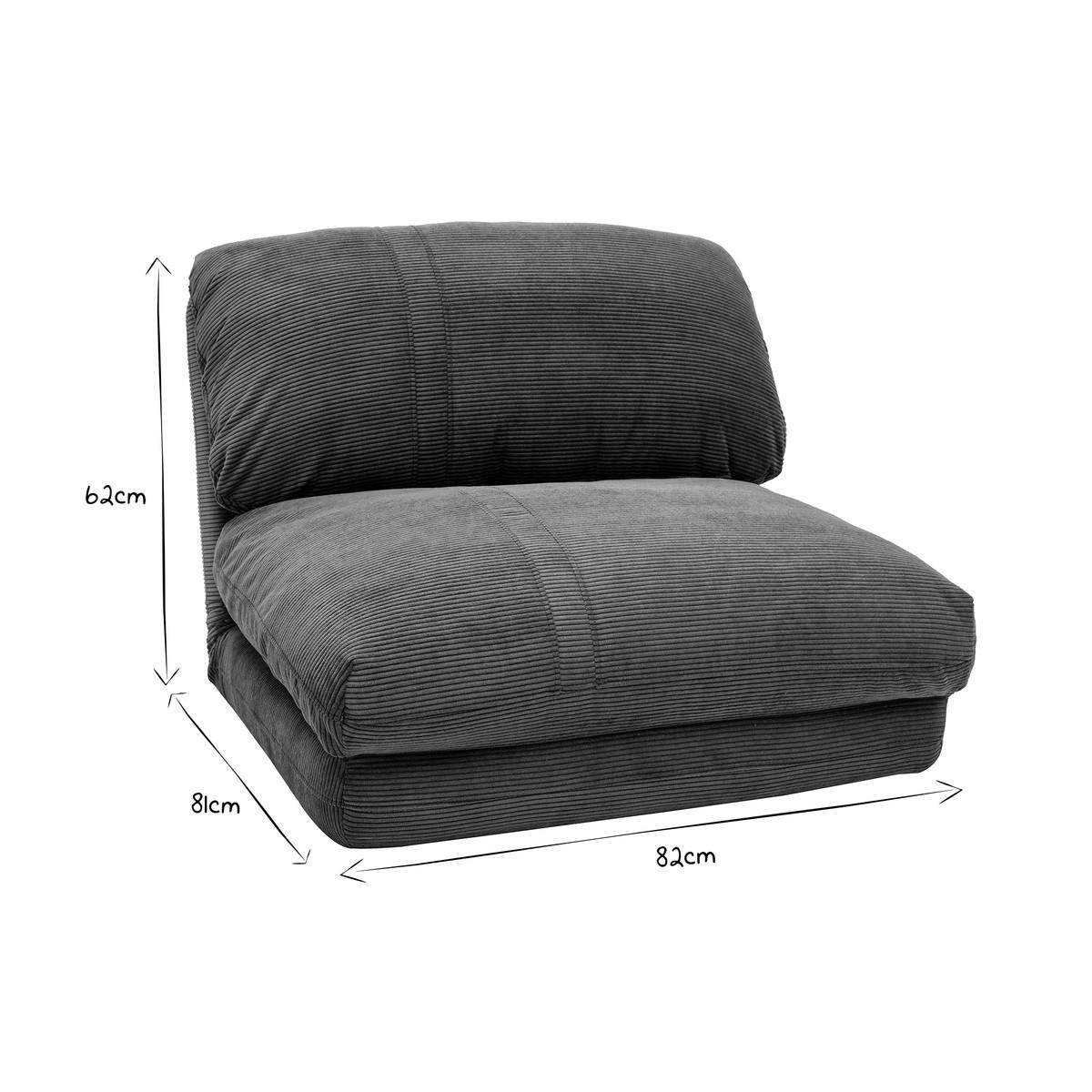 SCHLAFSESSEL 1-Sitzer Cord Dunkelgrau SPENCER - Anthrazit, Textil (81/62/82cm) - Miliboo