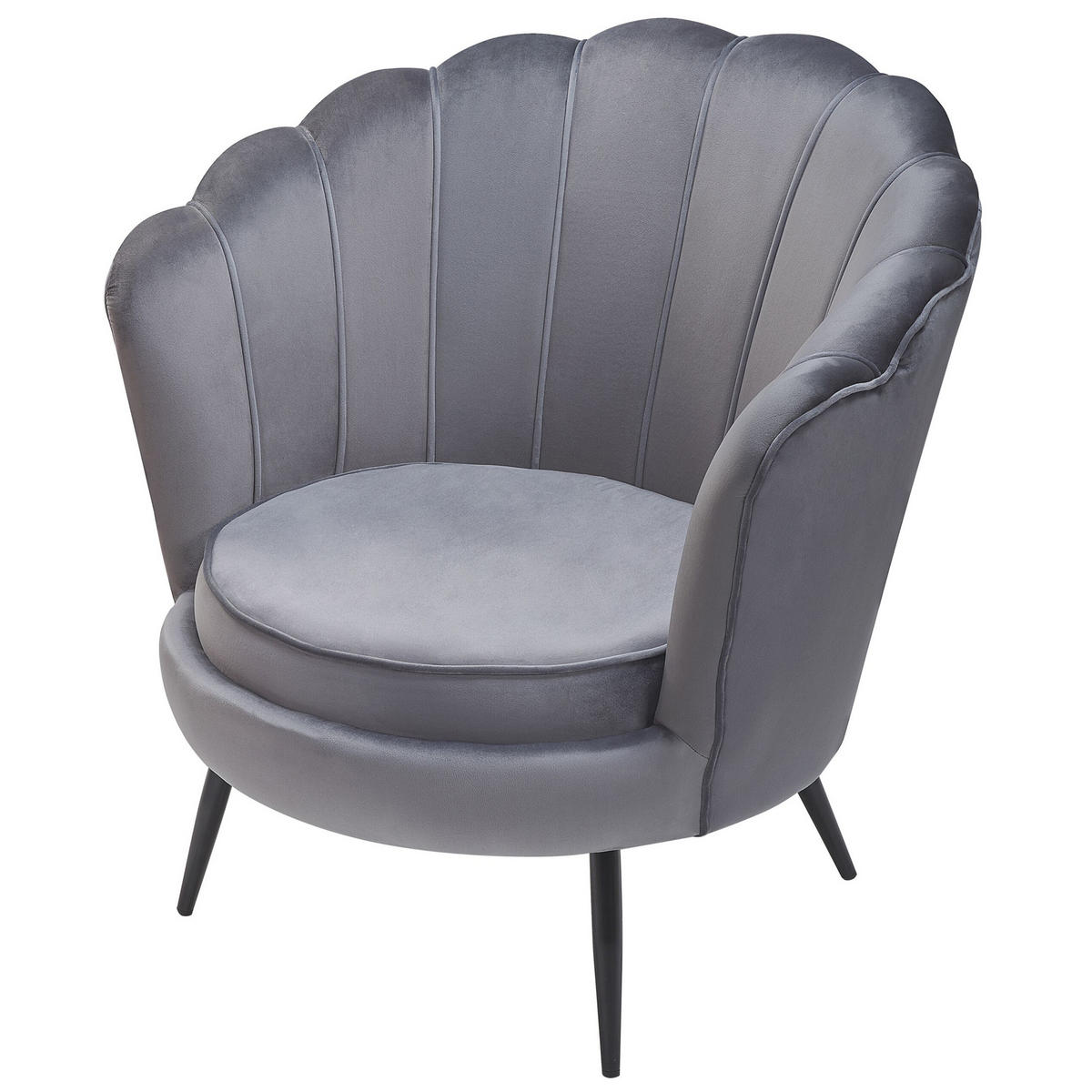 SESSEL Samtstoff grau/schwarz Muscheldesign Lovikka - Schwarz/Grau, Textil (79/85/77cm) - Beliani