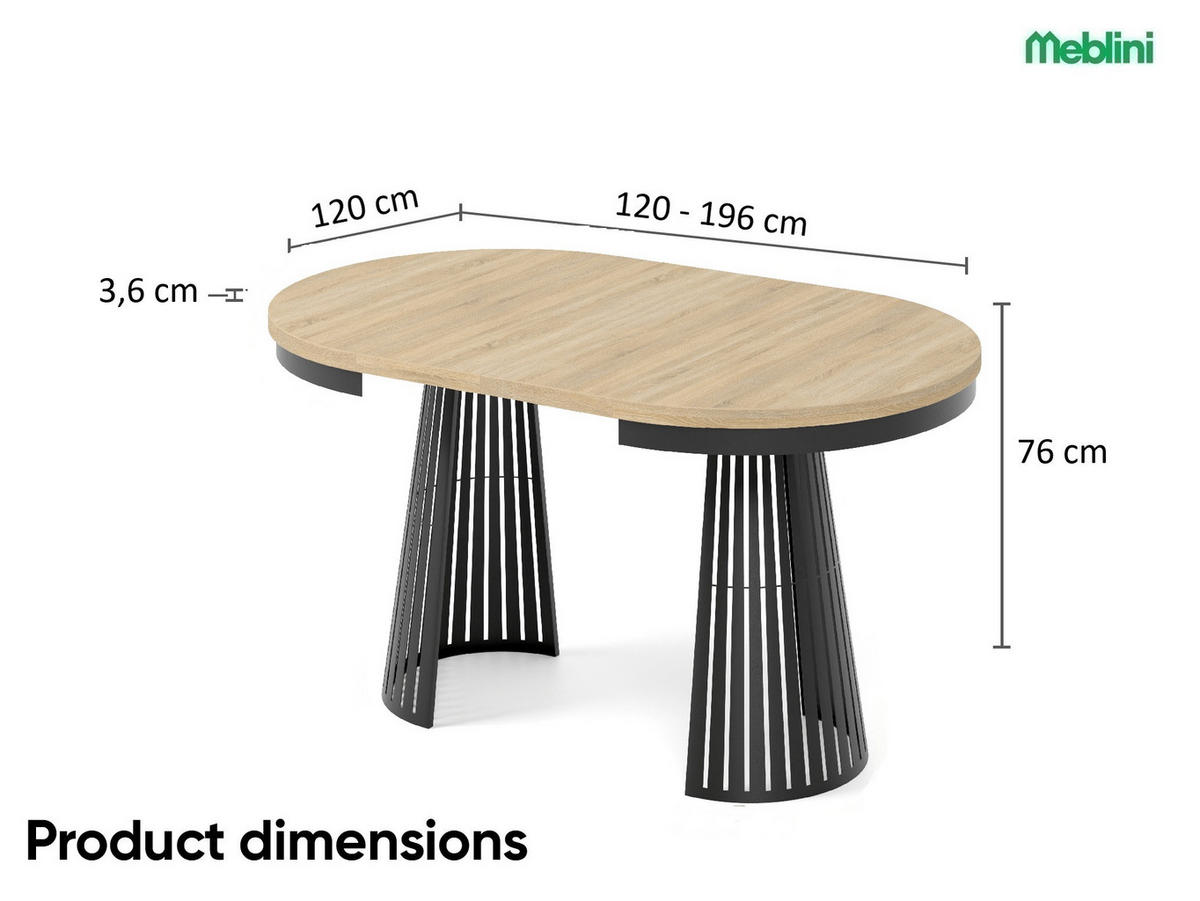 ESSTISCH Cone Bis - Schwarz/Sonoma Eiche, Holzwerkstoff/Metall (120/120/76cm) - Meblini