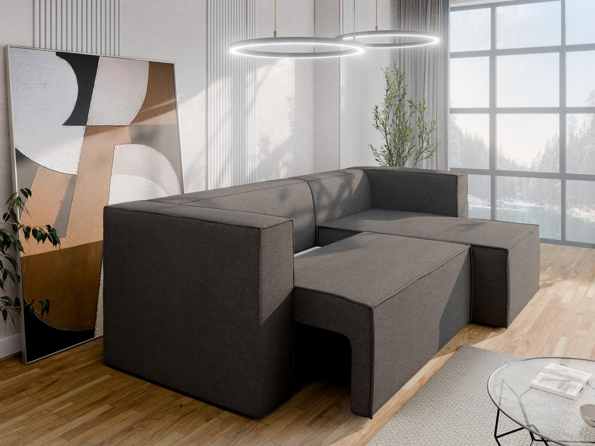 ECKSCHLAFSOFA AURIX Schlafsofa mit Bettkasten, Dunkelgrau - Dunkelgrau, Holz (150/244cm) - Panda Möbel