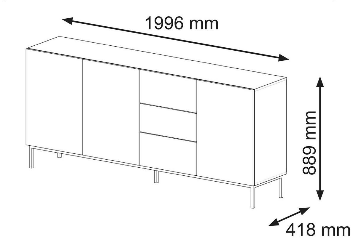 KOMMODE Artisan Eiche, Schwarz, Schwarz 200/89/42 - Schwarz, Holzwerkstoff (200/89/42cm) - RAUMHIRSCH FURNITURE
