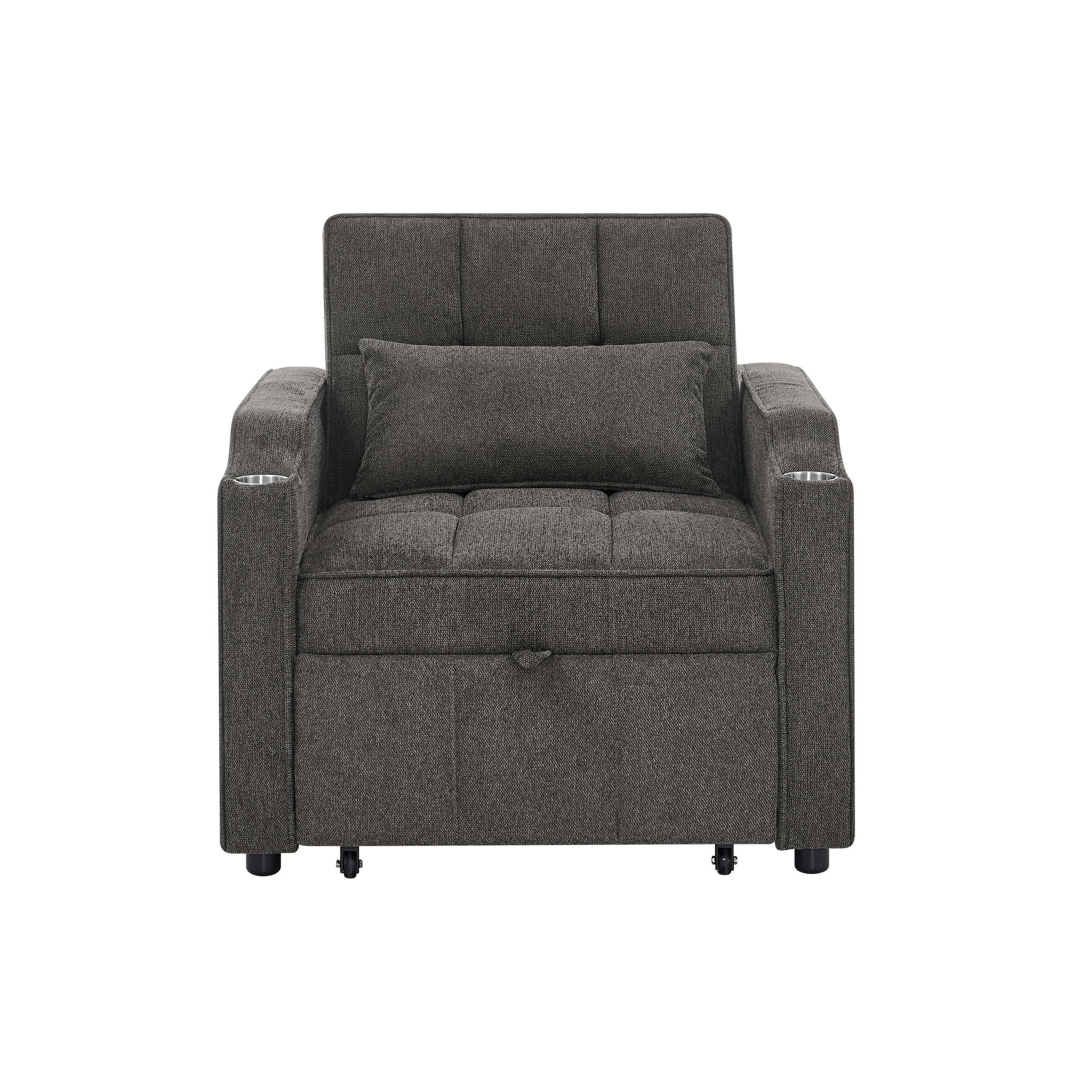 RELAXSESSEL 190/85/86 cm Dunkelgrau mit USB-/Typ-C-Anschluss und Seitentasche - Dunkelgrau, Textil (190/86/85cm) - Oxeza