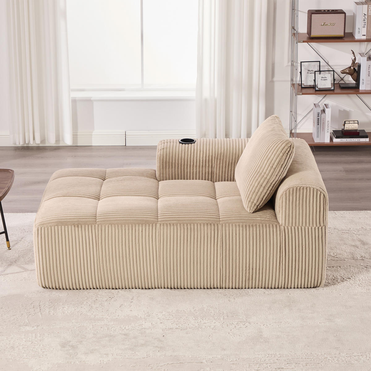 ECKSCHLAFSOFA aus Cord 158x93x61 cm mit Seitenfächern & Becherhaltern, beige - Beige, Textil (93/158cm) - Luhomfu
