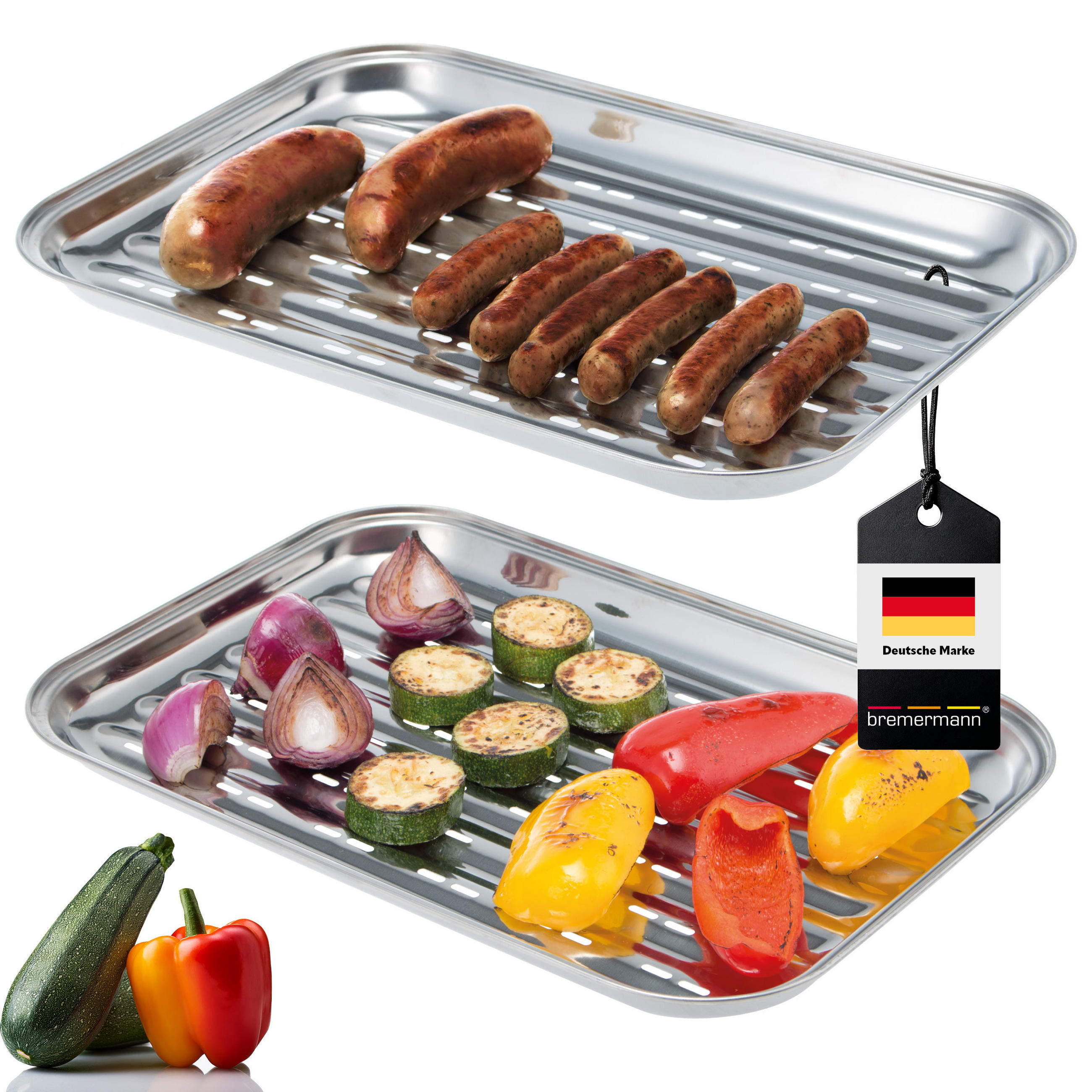 GRILLSCHALE 2er-Set, silber, Edelstahl - Edelstahlfarben, Metall (24.5/2.5/35cm) - bremermann