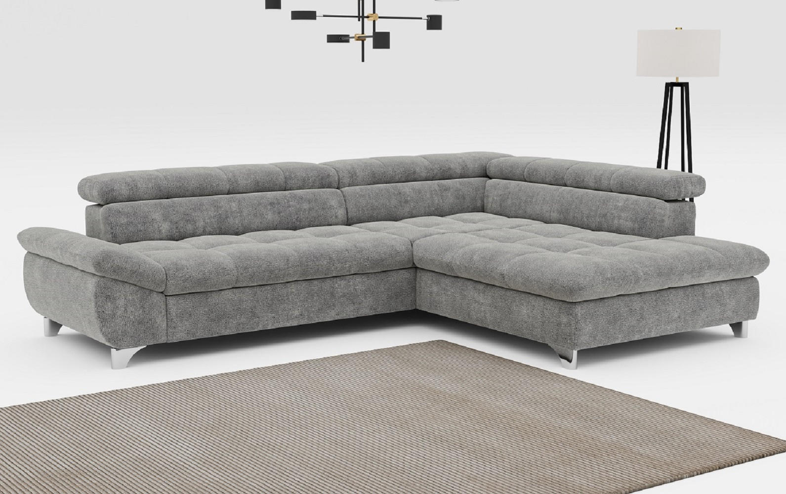 ECKSOFA mit Schlaffunktion und verstellbare Kopflehnen - Silberfarben/Grau, Textil/Metall (234/312cm) - Cotta