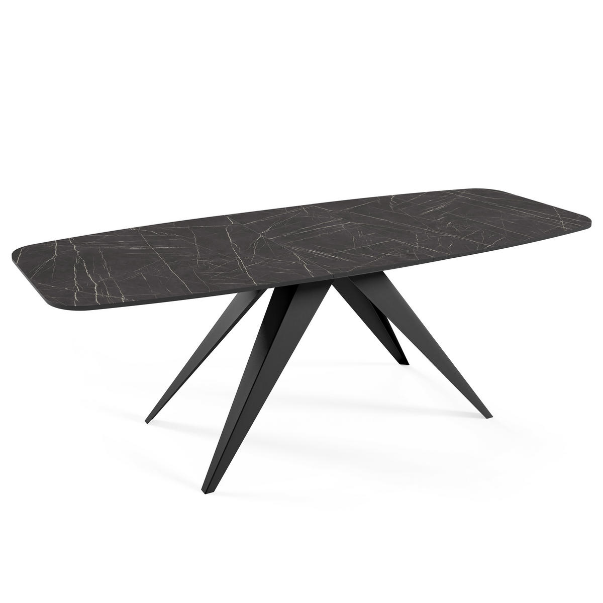 ESSTISCH Ferini, Ovaler Tisch mit Ausziehfunktion, 160-200x80 cm, Schwarz+Black Pietra Grigia - Schwarz, Metall (160/80/76cm) - Beautysofa
