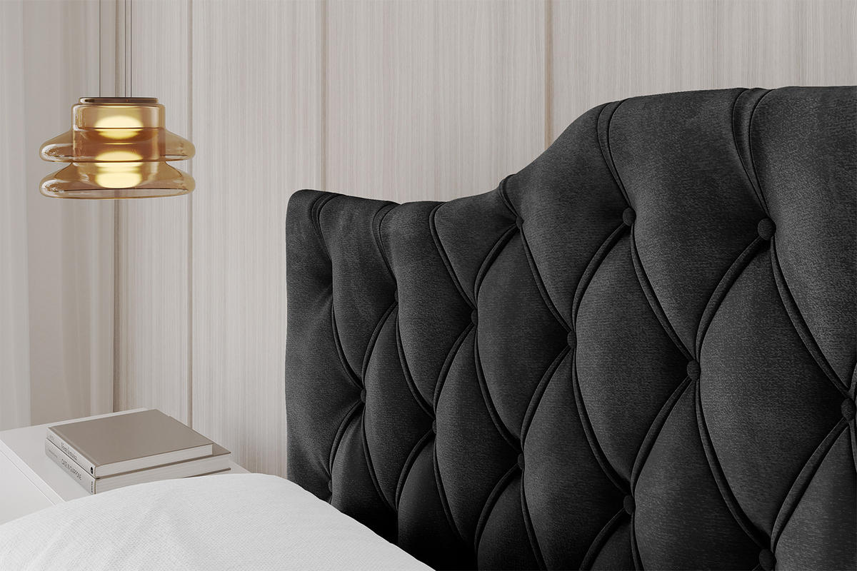 POLSTERBETT mit Bettkasten und Lattenrost, Bett mit Matratze H3/H4 - FALIO-V1 180x200 Schwarz - Schwarz, Holzwerkstoff/Textil (180/200cm) - ALTDECOR