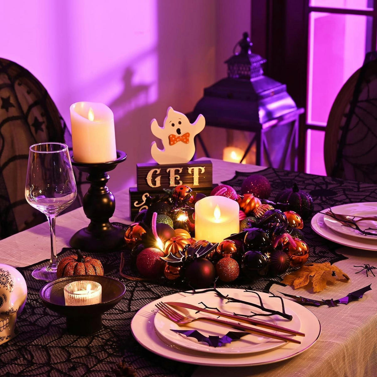 HALLOWEEN Kranz mit LED Licht 30 cm Bunt - Multicolor, Kunststoff (9cm)