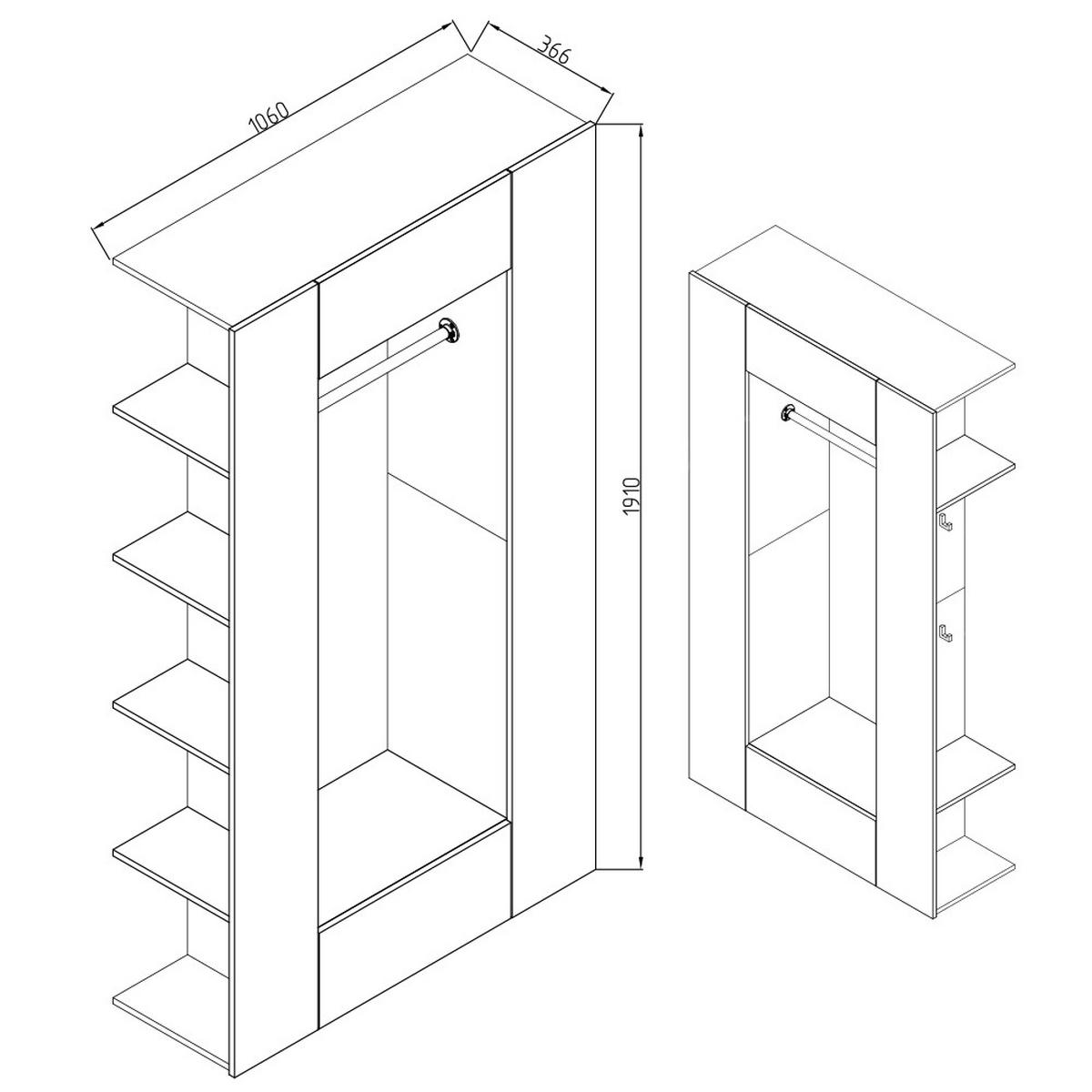 GARDEROBE Mats Anthrazit 36.6 x 191 cm - Anthrazit, Holzwerkstoff (36.6/191/106cm) - Vicco