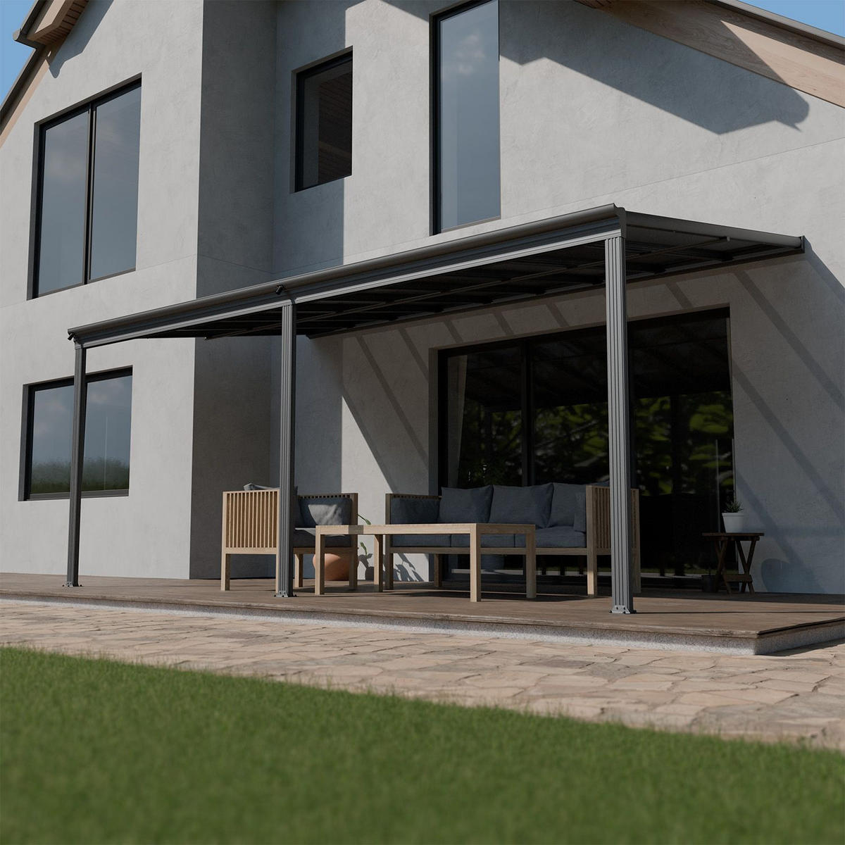 TERRASSENDACH Borneo Aluminium 5,5x3m dunkelgrau - Dunkelgrau, Metall (557/278/303cm) - Juskys