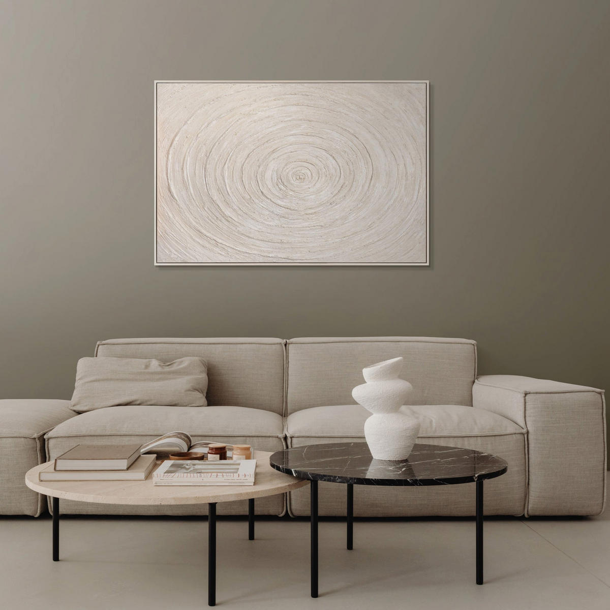 GEMÄLDE Echos der Zeit Schattenfugenrahmen Beige 120x80 cm - Beige, Holz (120/80cm) - YS-art gallery