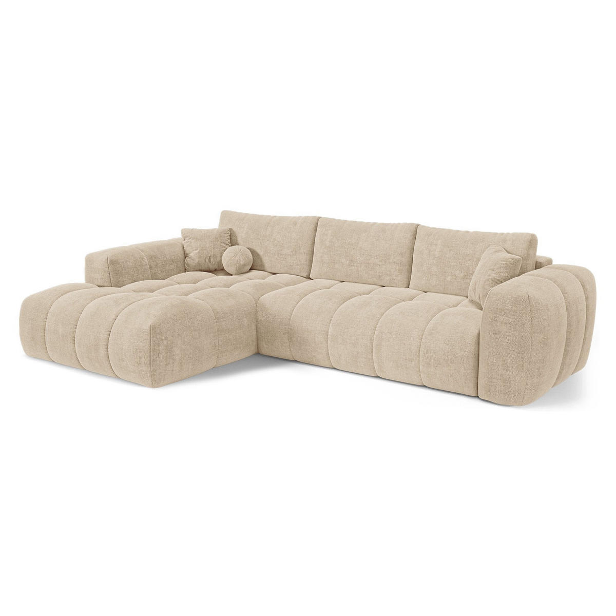 LINKSECK-SCHLAFSOFA mit Stauraum SKY Köpergewebe Beige 310cm - Beige, Textil (310/180cm) - Premium Interiors