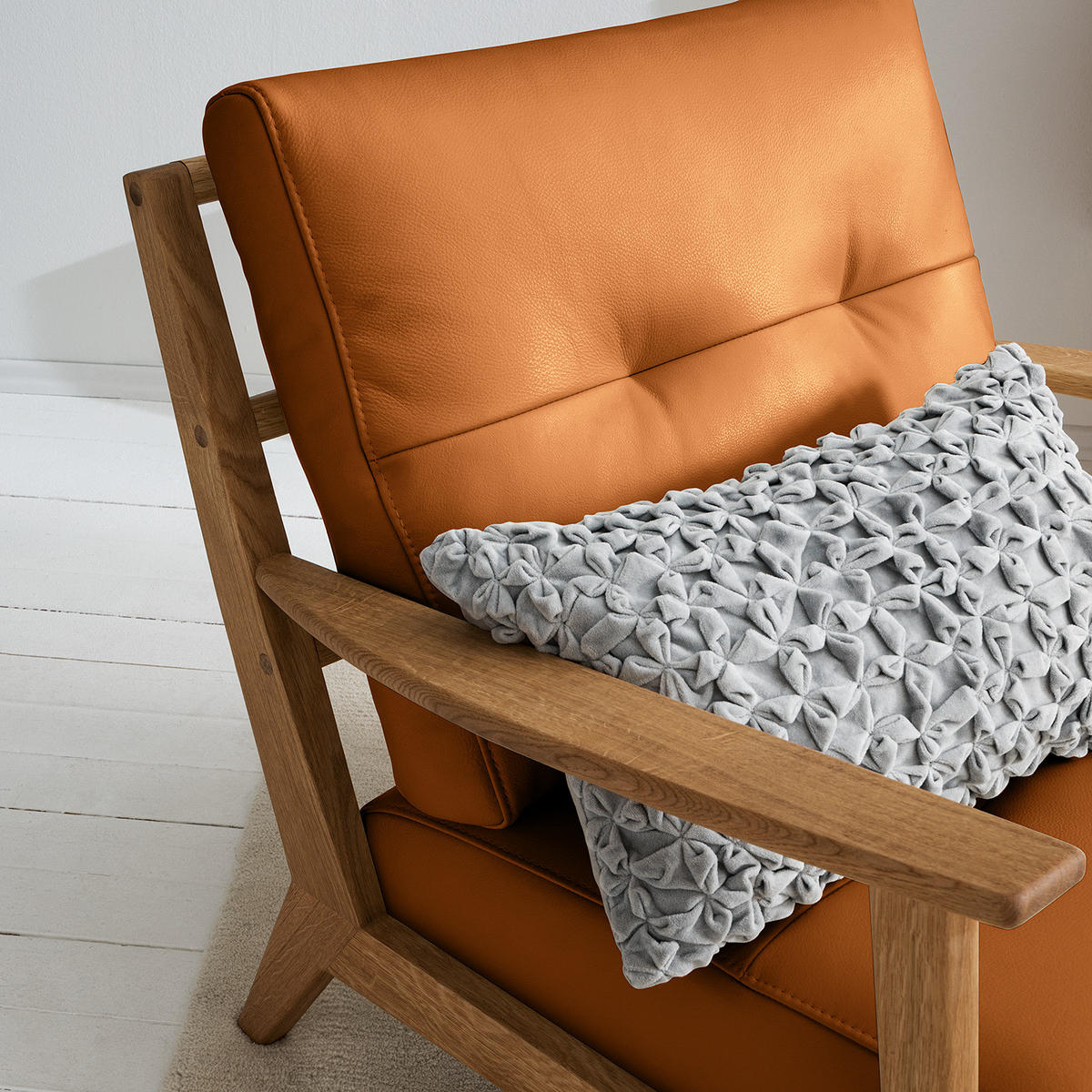 SESSEL - Cognac/Braun, Leder/Eichenholz (83/80/75cm) - home24