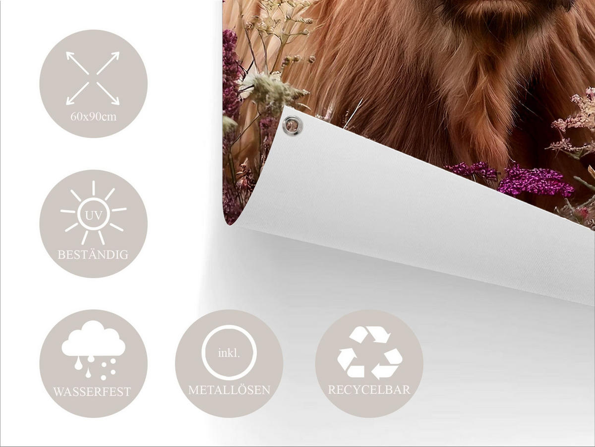 GARTEN-POSTER 60x90 cm Gartendeko: Hochlandrind - Beige, Kunststoff (60/90/2cm) - artissimo