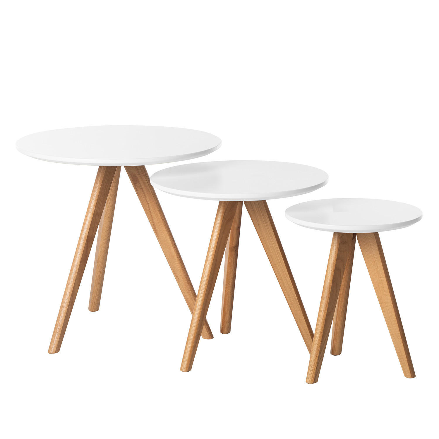 BEISTELLTISCH - 3-teilig - Eiche teilmassiv - Weiß / Eiche - Braun/Weiß, Holz/Holzwerkstoff (48/48/45cm) - home24