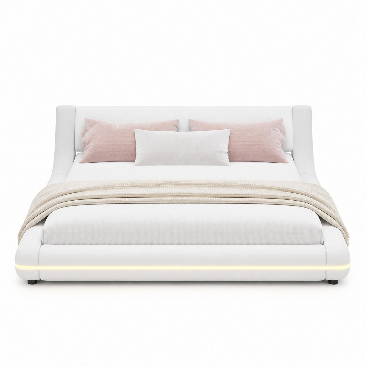 POLSTERBETT 140/200 mit LED-Ambientebeleuchtung und App-Steuerung in Weiß - Weiß, Holzwerkstoff/Textil (140/200cm) - EVRYAE