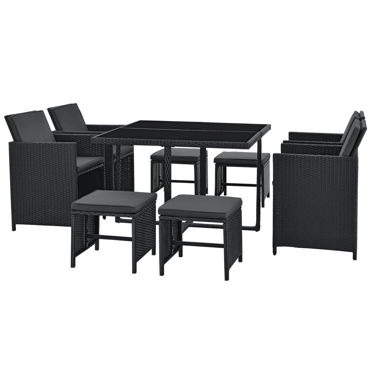GARTENMÖBELSET Baracoa schwarz 9-tlg. - Schwarz, Kunststoff/Metall - Juskys
