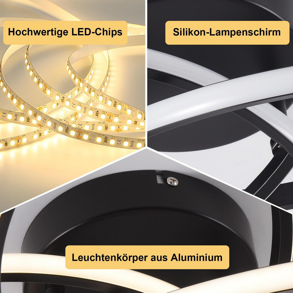 LED DECKENLEUCHTE FRANZISKA II 42/45/16 cm - Schwarz, Metall (45/42/16cm) - Nettlife