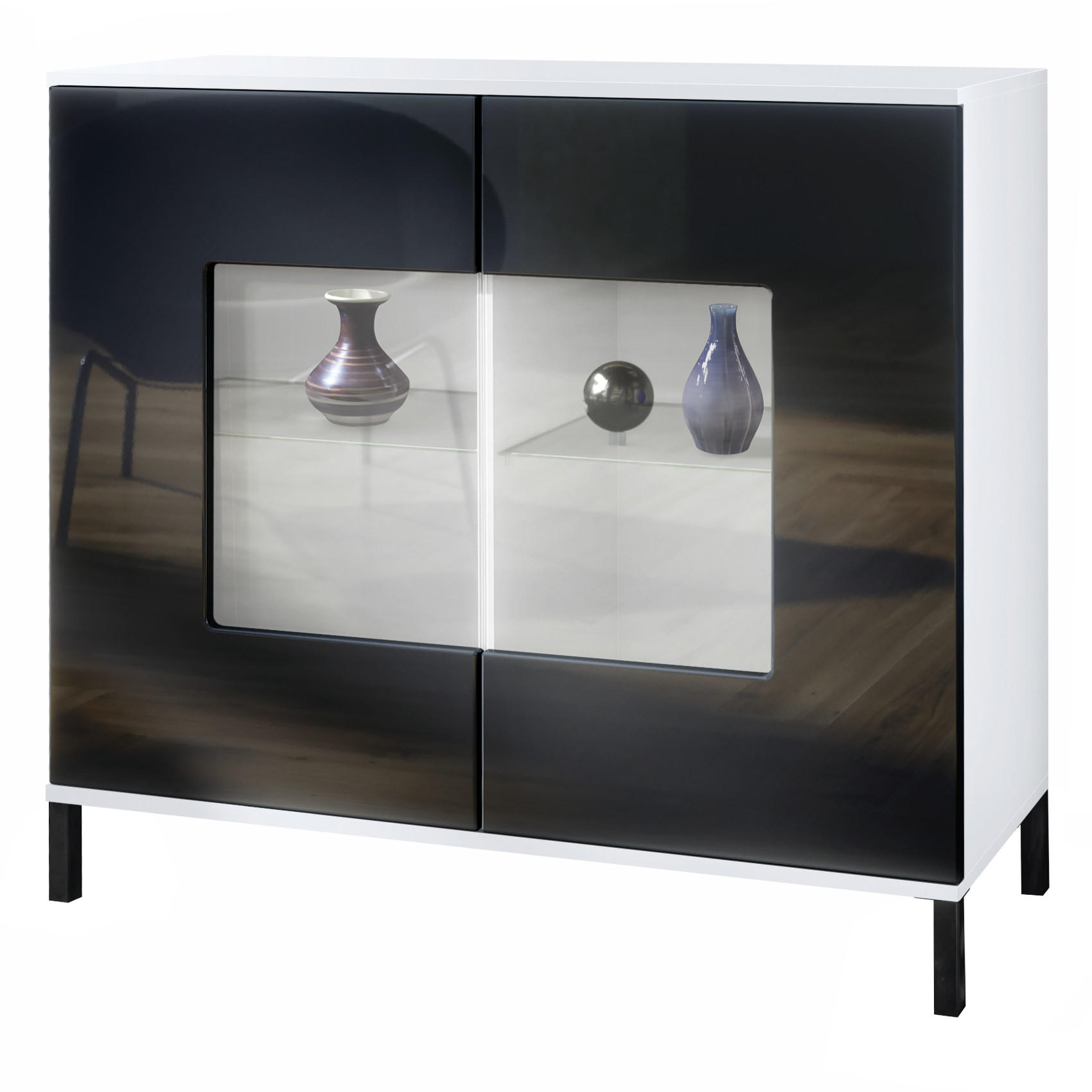 Vladon Kommode Schwarz Hochglanz 92.5x83.5x35 cm