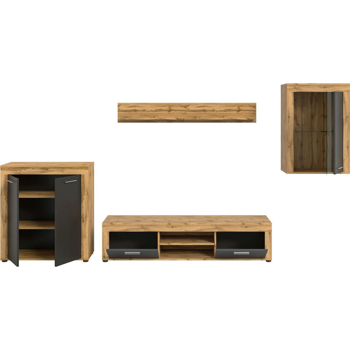 WOHNWAND Jam 35/330/169 cm - Grau, Holzwerkstoff (330/169/35cm) - Xonox