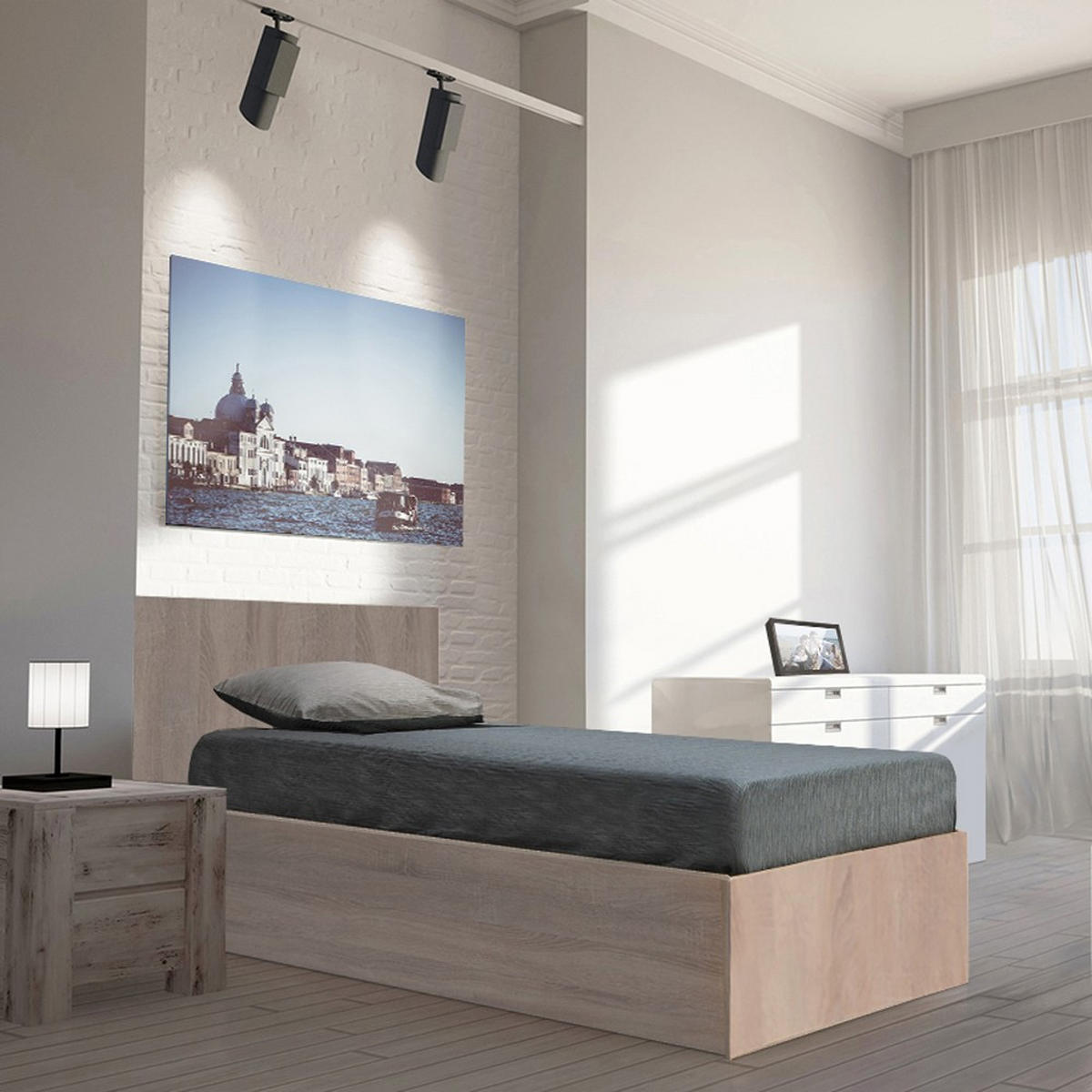 BETTKASTEN MADRID mit Lattenrost/ Bett 90x190 - Eiche gebleicht Dekor - Sonoma Eiche, Holzwerkstoff (90/190cm) - Weber Industries