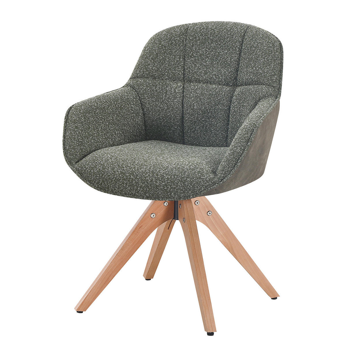 DREHBARER ARMLEHNENSTUHL - 2er-Set - Braun/Grün, Textil/Metall (63/86/62cm) - home24