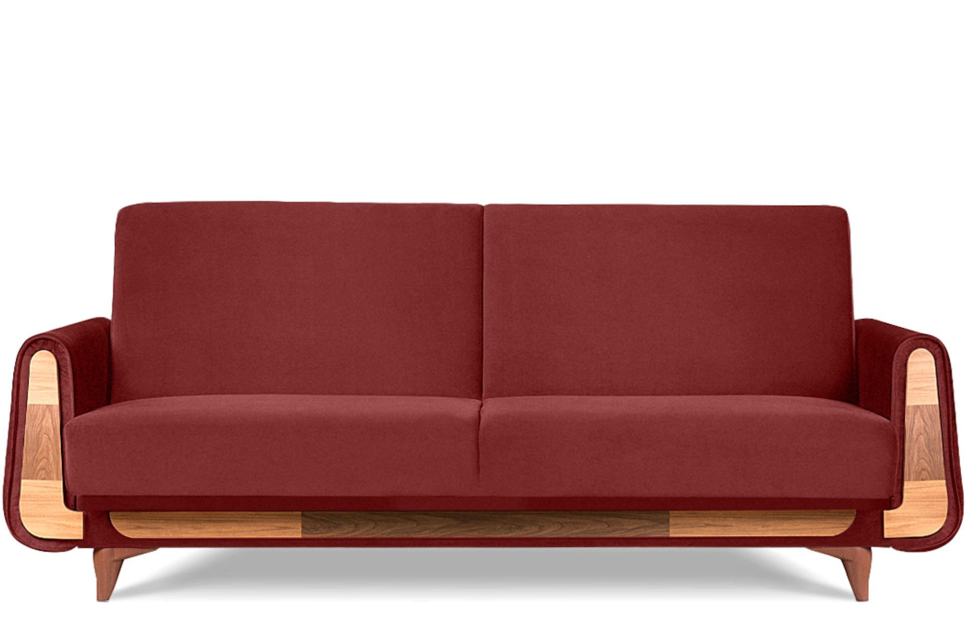 3-SITZER-SCHLAFSOFA GUSTAVO mit Armlehnen, rot - Dunkelbraun/Braun, Holz/Holzwerkstoff (230/98/98cm) - KONSIMO®