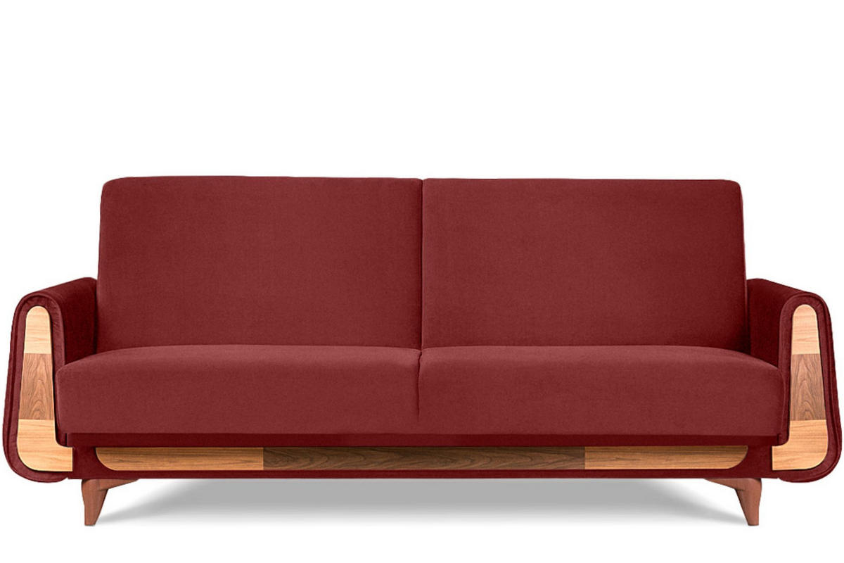 3-SITZER-SCHLAFSOFA GUSTAVO mit Armlehnen, rot - Dunkelbraun/Braun, Holz/Holzwerkstoff (230/98/98cm) - KONSIMO®