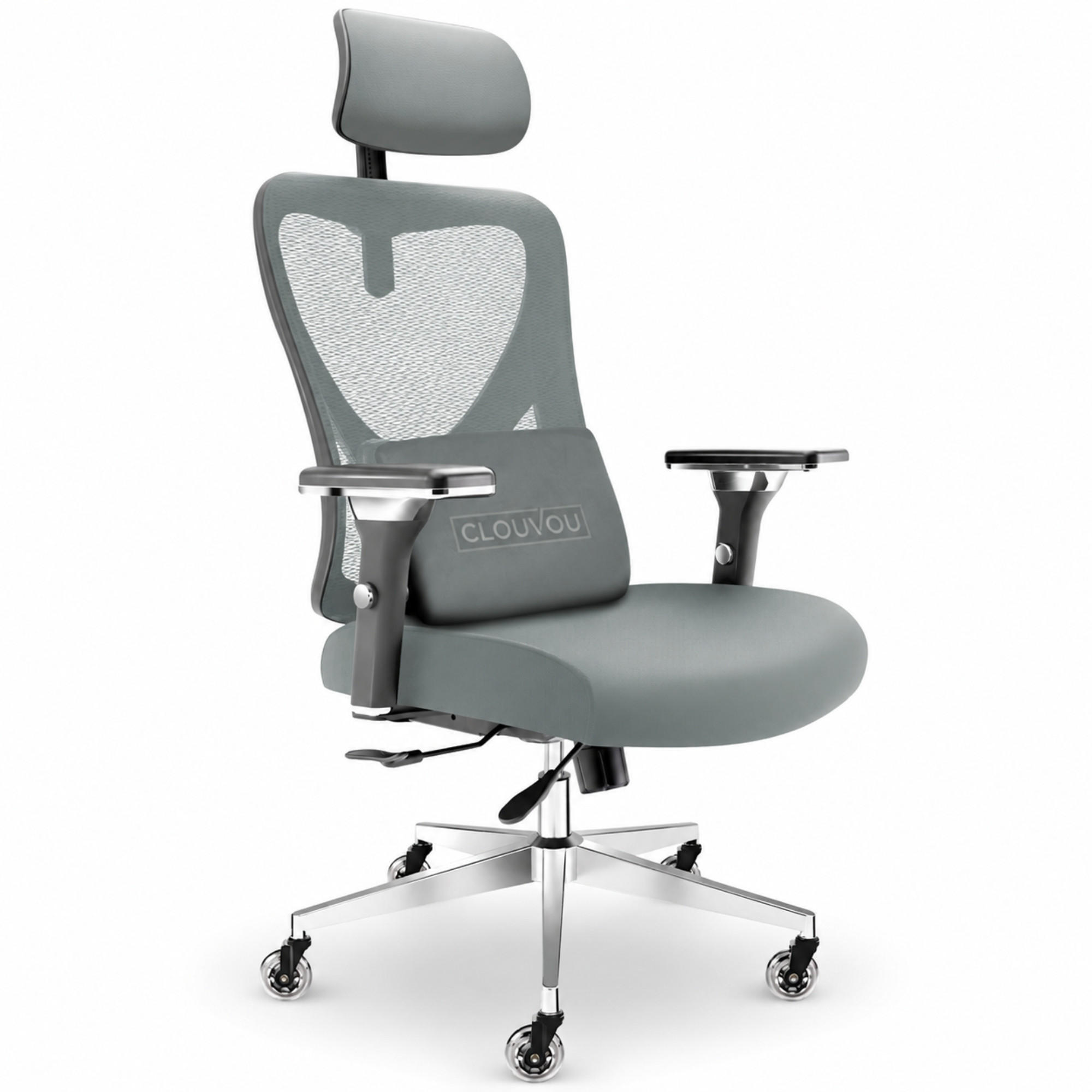 CLEVERSEAT Bürostuhl ergonomisch | Schreibtischstuhl mit Kopfstütze für Home Office Arbeitszimmer | Anthrazit - Anthrazit/Silberfarben, Kunststoff/Textil (70/134/70cm) - Clouvou