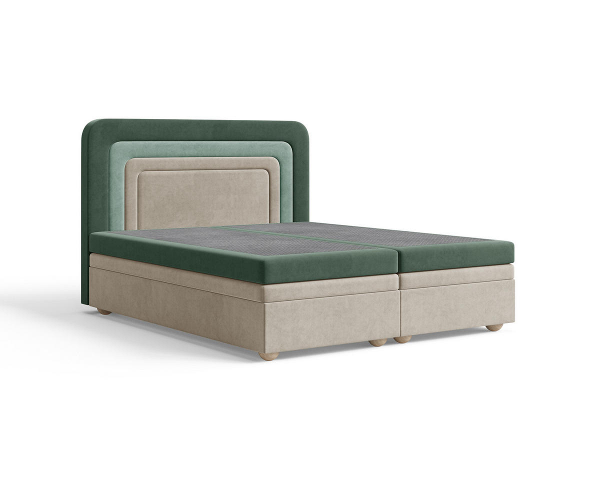 BOXBETT - Bett 10 NEST - Riviera - 140x200 cm - Modernes Polsterbett mit Bettkasten - Grün, Holz (140/200cm) - ROYAL24_MARKT
